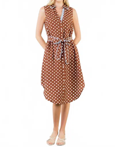 Thml Sleeveless Polka Dot Button Down Dress In Brown In Multi