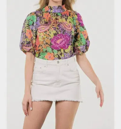 Thml Smock Neck Floral Print Top In Black/multi
