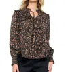 Thml Smocked Detail Long Sleeve Print Top In Black In Black