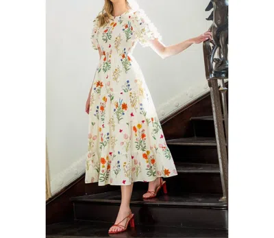 Thml Smocked Floral Puff Sleeve Maxi Dress In Cream In White
