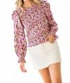 Thml Smocked Print Blouse In Mix In Pink