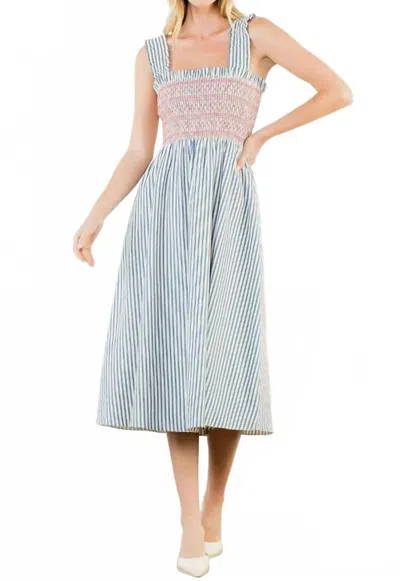 Thml Smocked Striped Midi Dress In Blue
