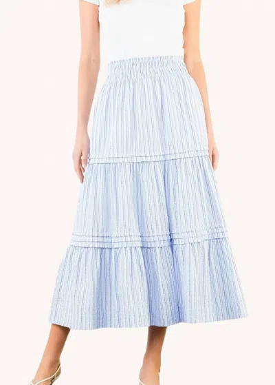 Thml Smocked Waist Tiered Long Skirt In Light Blue Stripe