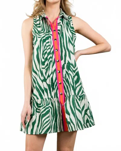 Thml Spiced Up Dress In Green & White Zebra Pattern