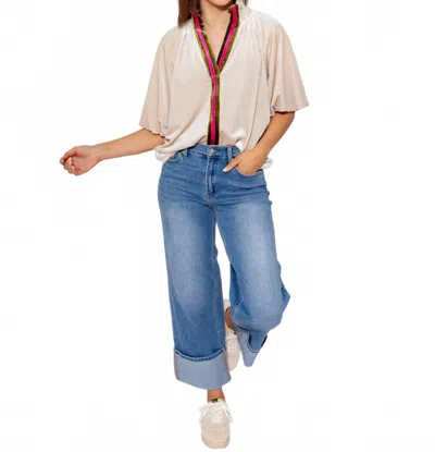 Thml Split Neck Contrast Placket Blouse In Cream In Neutral