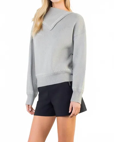 Thml Split Neck Exposed Stitch Sweater In Grey In Gray