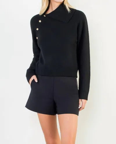 Thml Split Neck Knit Sweater In Black In Blue