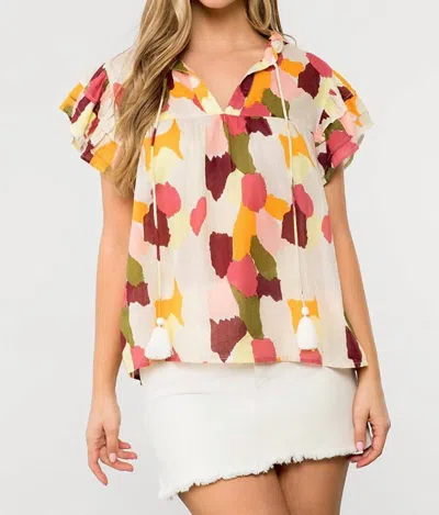 Thml Spotted Flutter Sleeve Top In Cream Multi Color
