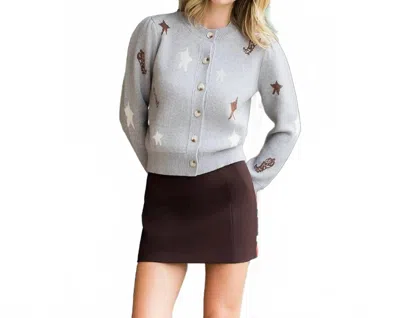 Thml Stars And Boots Pattern Cardigan In Grey In Gray