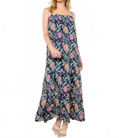 Thml Strap Tie Floral Maxi Dress In Navy In Blue