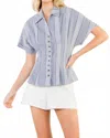 Thml Stripe And Gingham Button Front Top In Navy In Blue