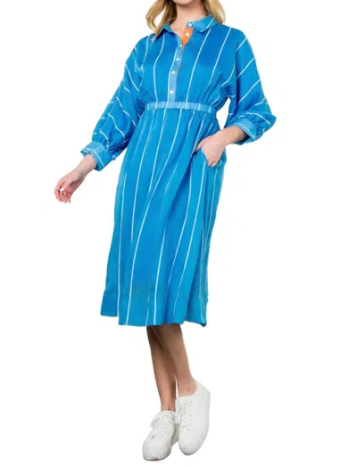 Thml Stripe Dress With Orange Detail In Blue