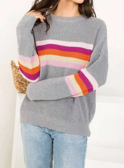 Thml Stripe Drop Shoulder Cotton Sweater In Multi In Gray