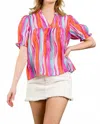 Thml Stripe Print Short Sleeve Top In Multi In Multi