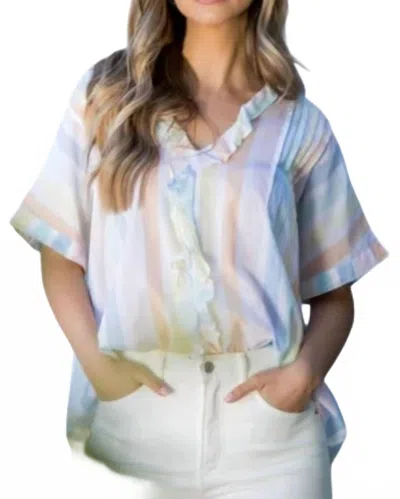 Thml Stripe Ruffle V-neck Top In Multicolor