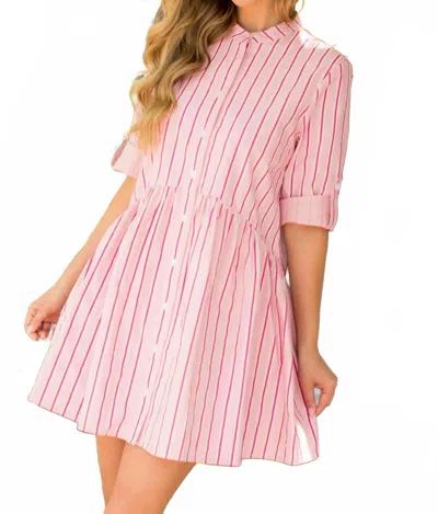 Thml Striped Button Up Shirt Dress In Pink