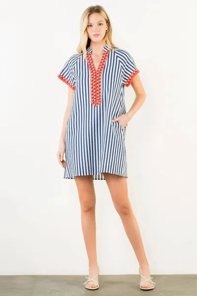 Thml Striped Detail V-neck Dress In Navy In Blue