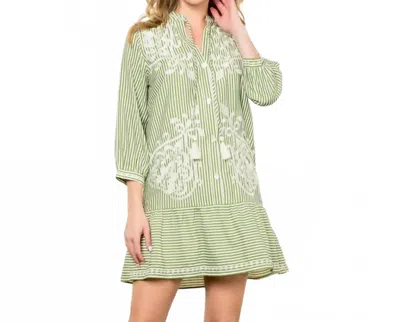 Thml Striped Embroidered Dress In Green