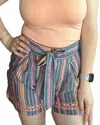 Thml Striped Embroidered Shorts In Pink/orange/green/grey In Multi