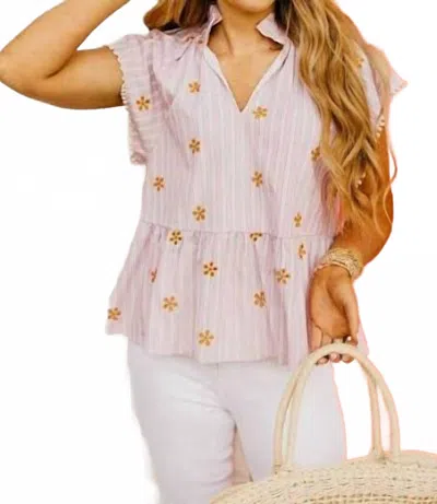 Thml Striped Embroidered Top In Pink
