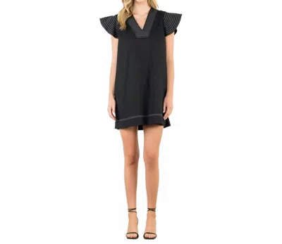 Thml Striped Flutter Sleeve V-neck Dress In Black