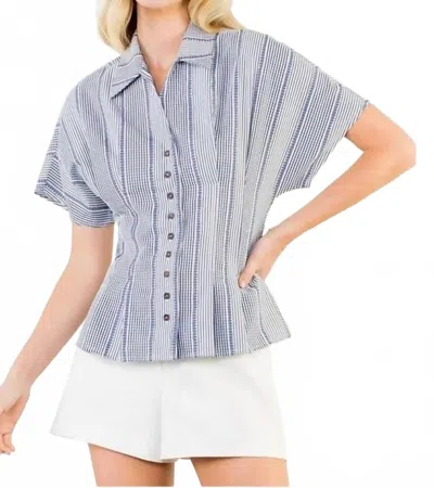 Thml Striped Gingham Top In Navy In Blue