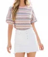 Thml Striped Knit Top With Puff Short Sleeves In Multi In Multi