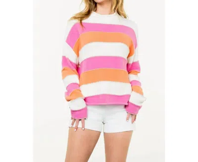 Thml Striped Pattern Knit Sweater In White/ Pink / Orange In Multi