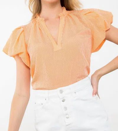 Thml Striped Puff Sleeve Top In Orange