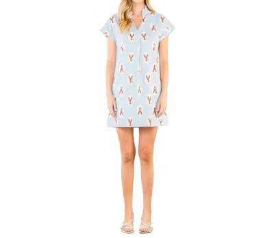 Thml Striped Short Sleeve Lobster Print Dress In Blue In Multi