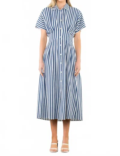 Thml Striped Texture Button Up Maxi Dress In Navy In Blue