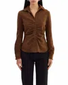 Thml Suede Button Up Top In Brown In Brown
