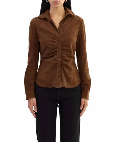 Thml Suede Button Up Top In Brown