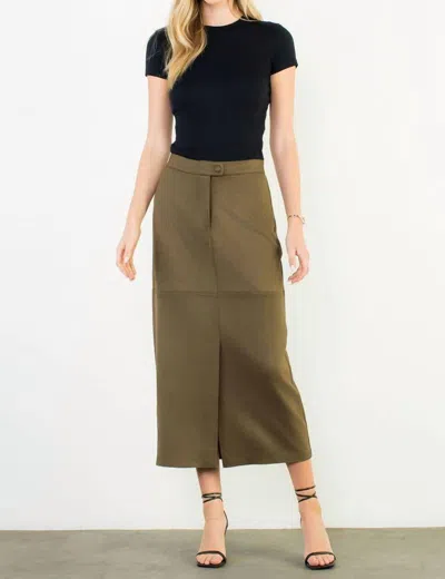 Thml Suede Long Skirt In Olive In Green