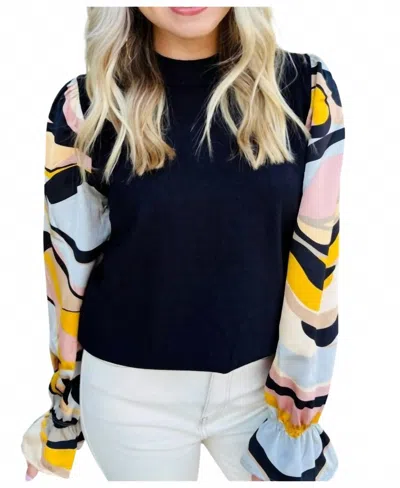 Thml Sunset Stripe Sleeve Sweater Top In Black Multi In Blue