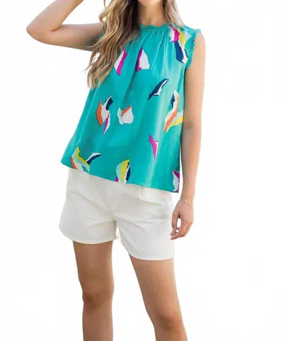 Thml Tate Sleeveless Abstract Print Top In Teal In Blue
