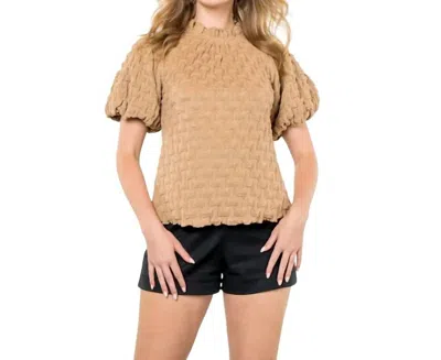 THML TEXTURED PUFF SLEEVE TEE TOP IN BEIGE