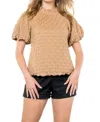 Thml Textured Short Puff Sleeve Top In Beige In Beige