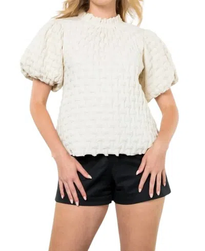 Thml Textured Short Puff Sleeve Top In Cream In White