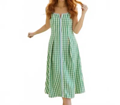 Thml The Sage & Sky Gingham Midi Sundress In Green