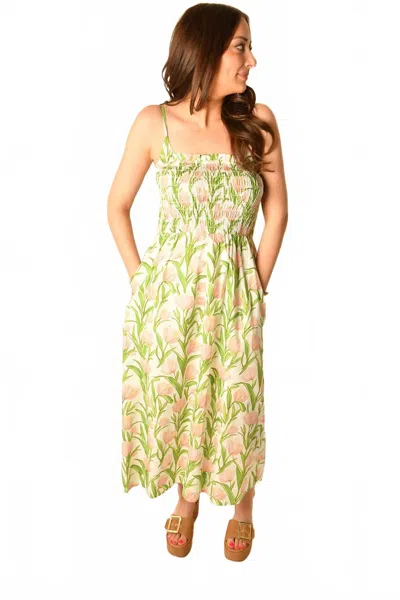 Thml Thin Strap Floral Pattern Midi Dress In Cream In Brown