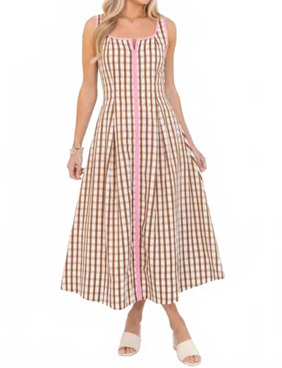 Thml Thin Strap Midi Dress In Brown Gingham In Multi