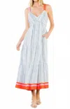 Thml Thin Strap Striped Pattern Dress In White Maxi In Blue