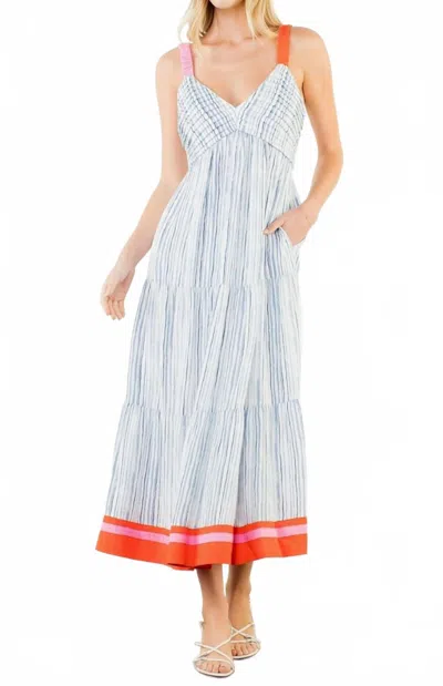 Thml Thin Strap Striped Pattern Dress In White Maxi In Blue