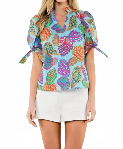 Thml Tie Sleeve Shell Print Blouse In Blue