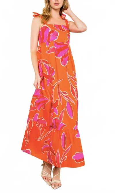 Thml Tie Strap Flower Print Maxi Dress In Orange