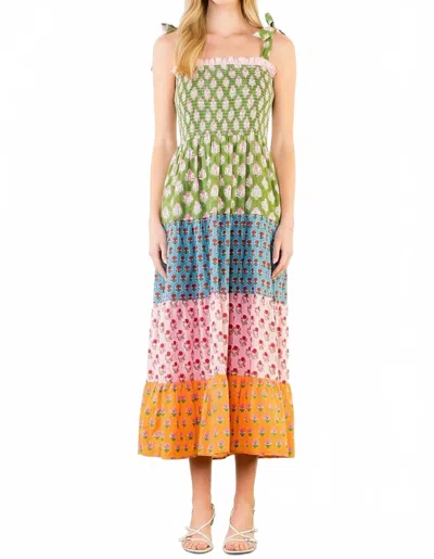 Thml Tie Strap Tiered Maxi Dress In Green Multi In White