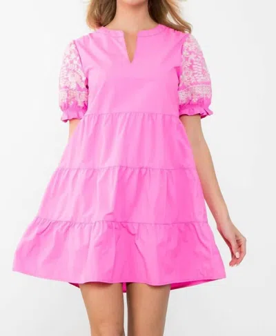 Thml Tiered Embroidered Sleeve Dress In Pink