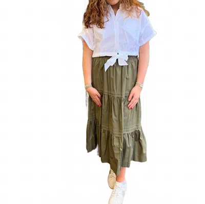 Thml Tiered Midi Skirt In Olive In Green