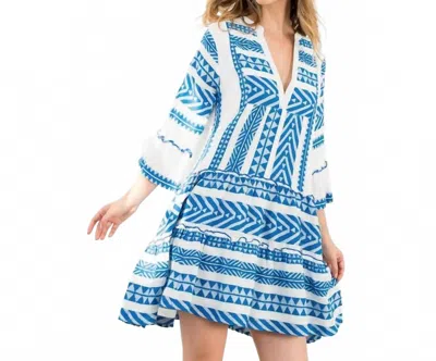 Thml Tiered V-neck Embroidered Dress In Blue In Multi